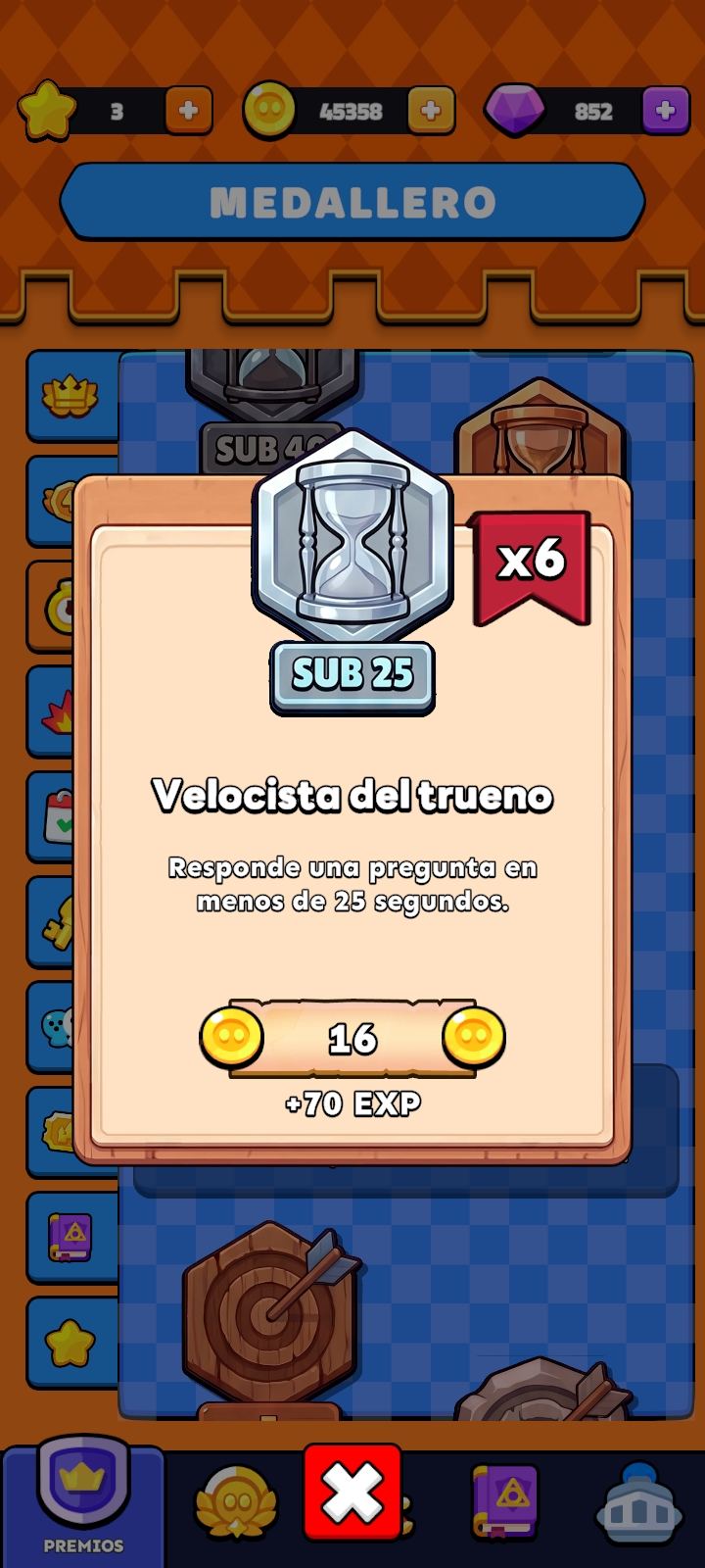 Detalle de una medalla del medallero con su recompensa